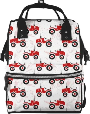 Red Wheeled Tractors Pattern Mummy Diaper Bag Backpack Durable Maternity Baby Nappy Casual Shoulder Bags Travel Hiking Outdoor Pack