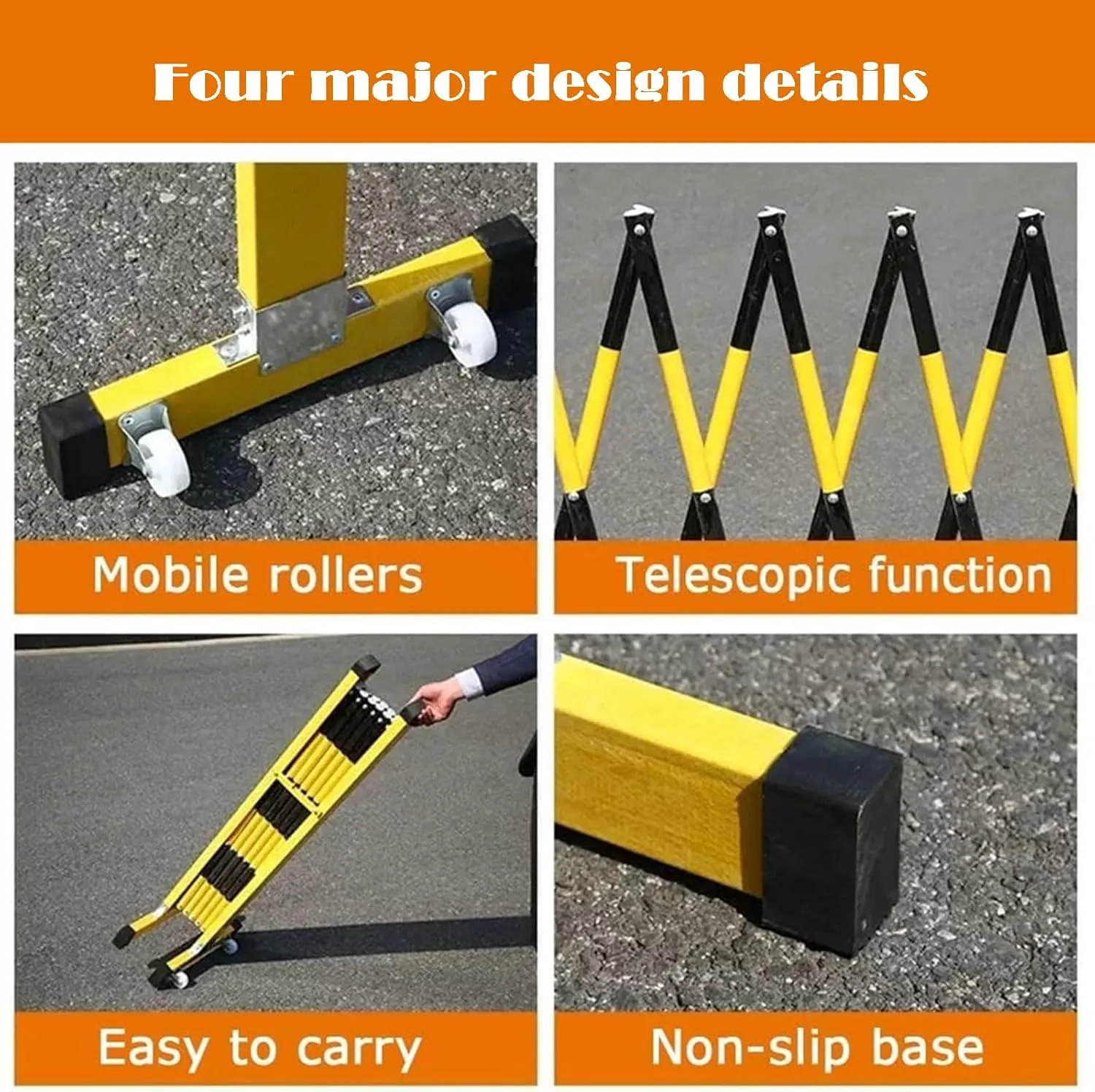 Retractable Barricade,Mobile Parking Barrier,Expandable Metal Security Gate,Portable Telescopic Traffic Barricade with Wheels,Folding Industrial Mobile Safety Barricade,Yellow and Black(9m)