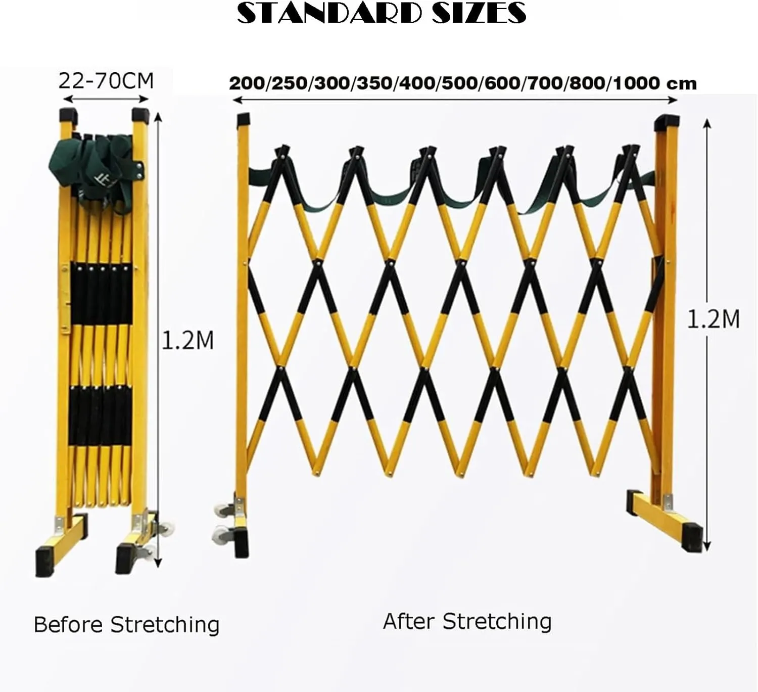 Retractable Barricade,Mobile Parking Barrier,Expandable Metal Security Gate,Portable Telescopic Traffic Barricade with Wheels,Folding Industrial Mobile Safety Barricade,Yellow and Black(9m)
