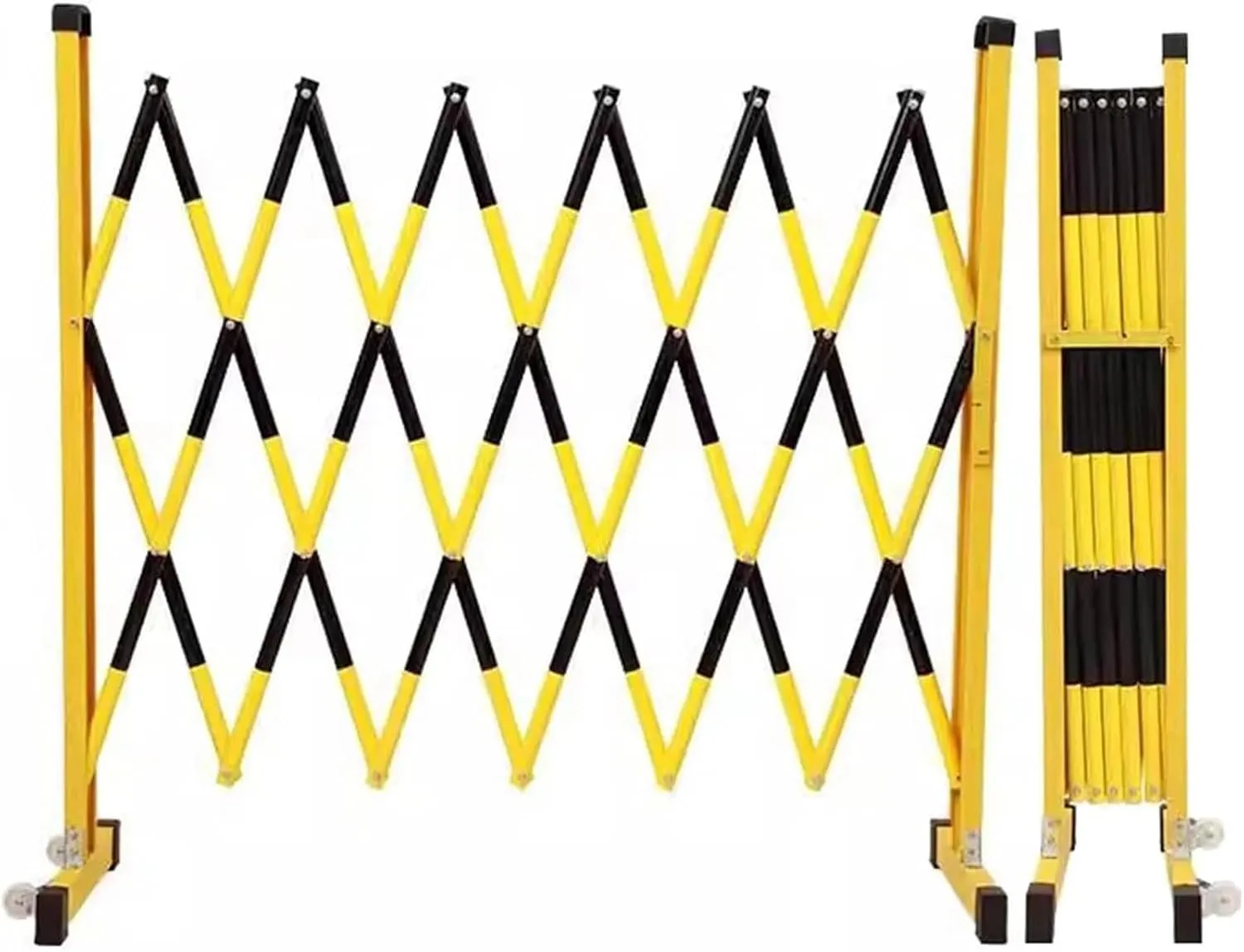Retractable Barricade,Mobile Parking Barrier,Expandable Metal Security Gate,Portable Telescopic Traffic Barricade with Wheels,Folding Industrial Mobile Safety Barricade,Yellow and Black(9m)
