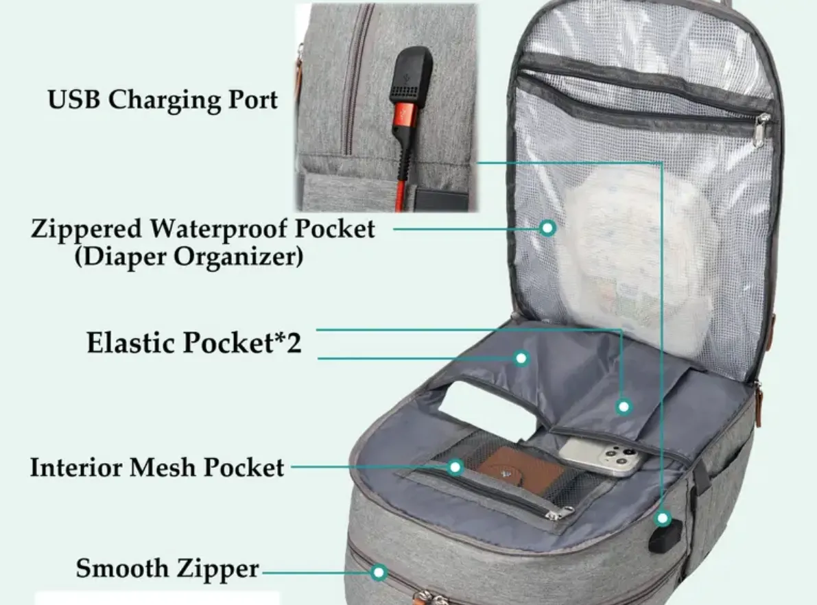Rever Bebe Nappy Diaper Bag , backpack, Baby Nappy Changing Bags Multifunction Waterproof Travel Back Pack