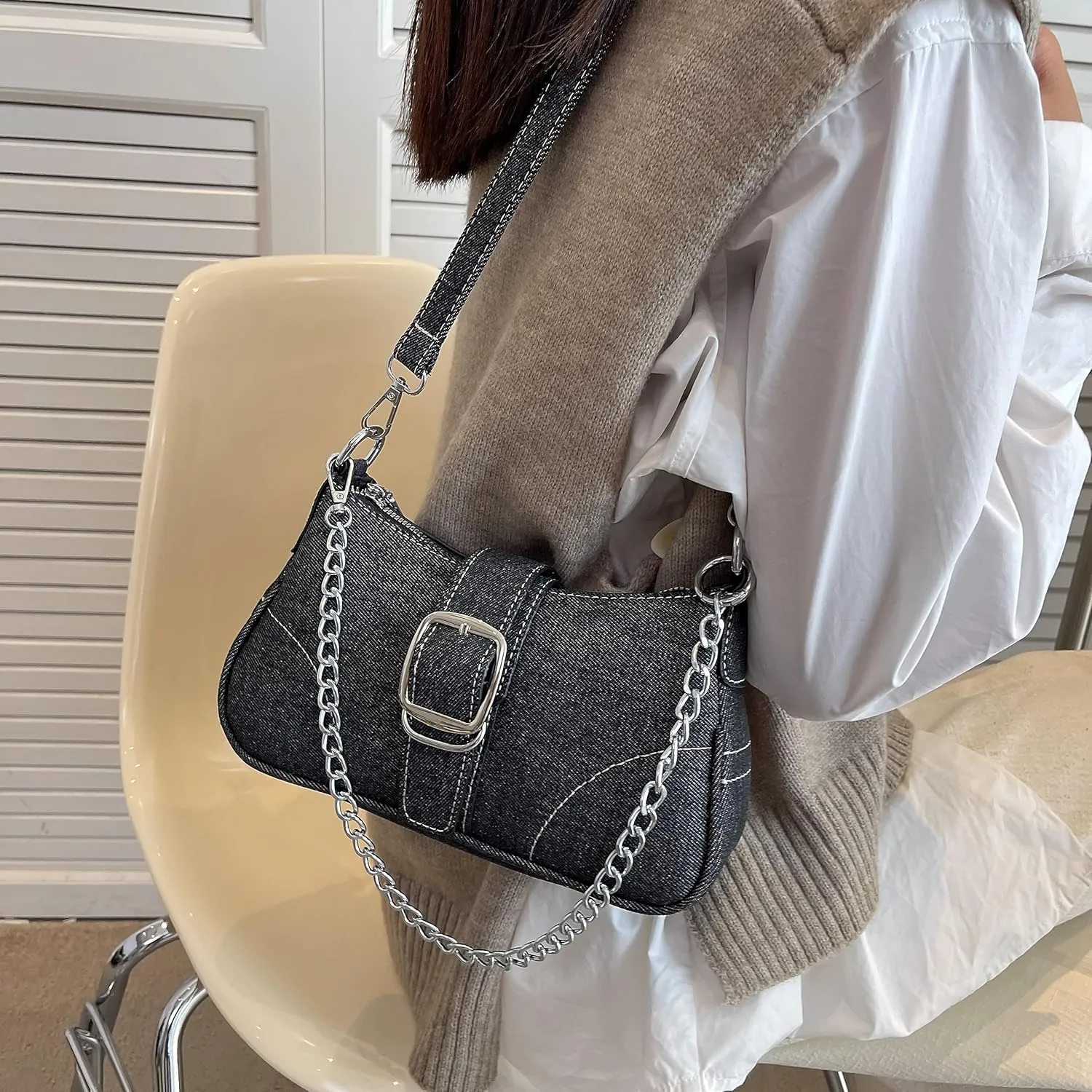 Rhinestone Purse Silver Hobo Purse Sparkly Black Evening Bag for Women Prom Party Wedding