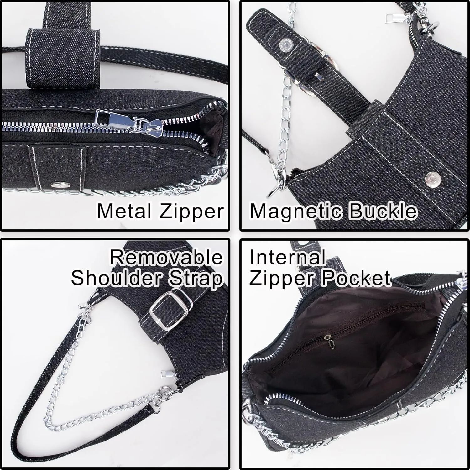 Rhinestone Purse Silver Hobo Purse Sparkly Black Evening Bag for Women Prom Party Wedding