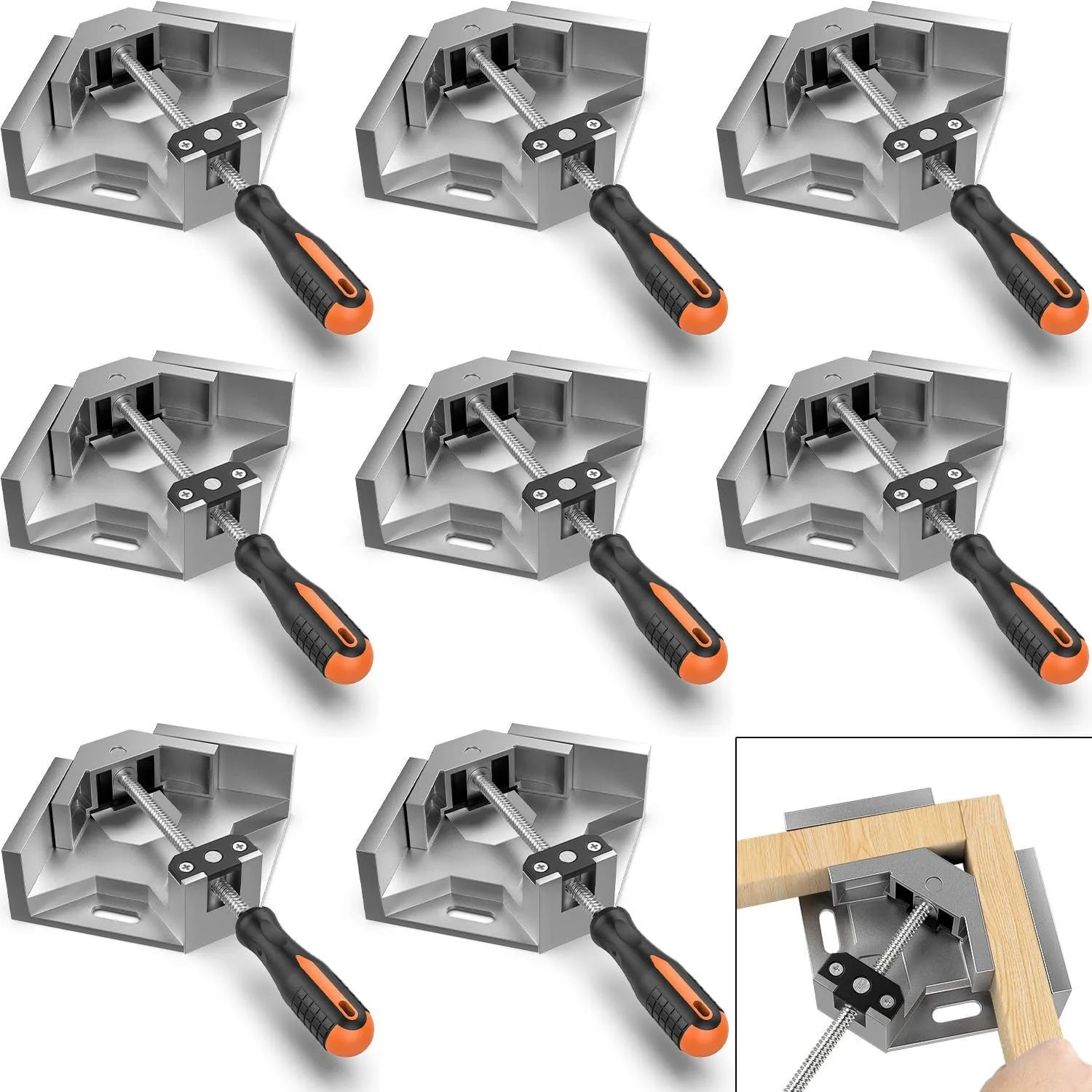 Right Angle Clamp, Housolution [8 PACK] Single Handle 90° Aluminum Alloy Corner Clamp, Clamps for Woodworking Adjustable Swing Jaw, Woodworking Tools Photo Frame Vise Holder