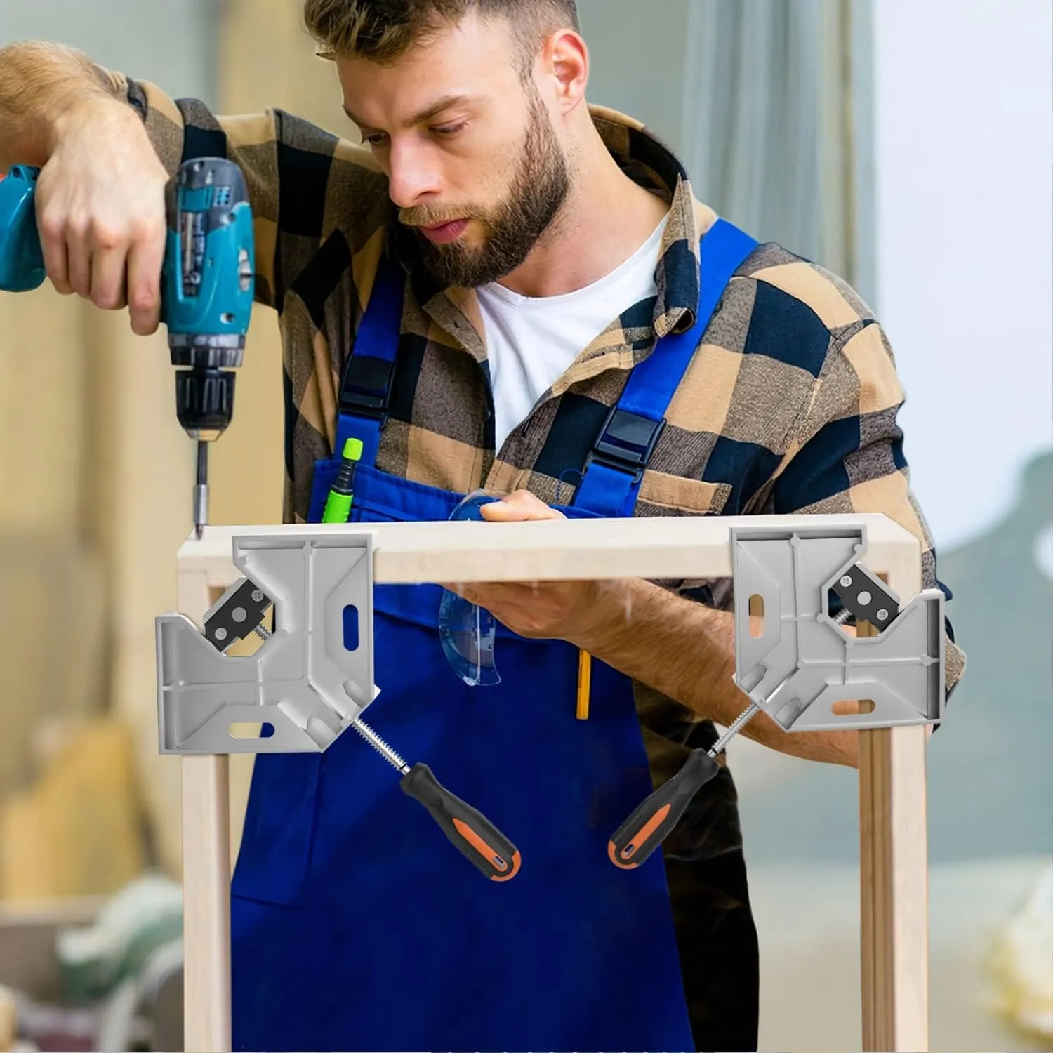 Right Angle Clamp, Housolution [8 PACK] Single Handle 90° Aluminum Alloy Corner Clamp, Clamps for Woodworking Adjustable Swing Jaw, Woodworking Tools Photo Frame Vise Holder