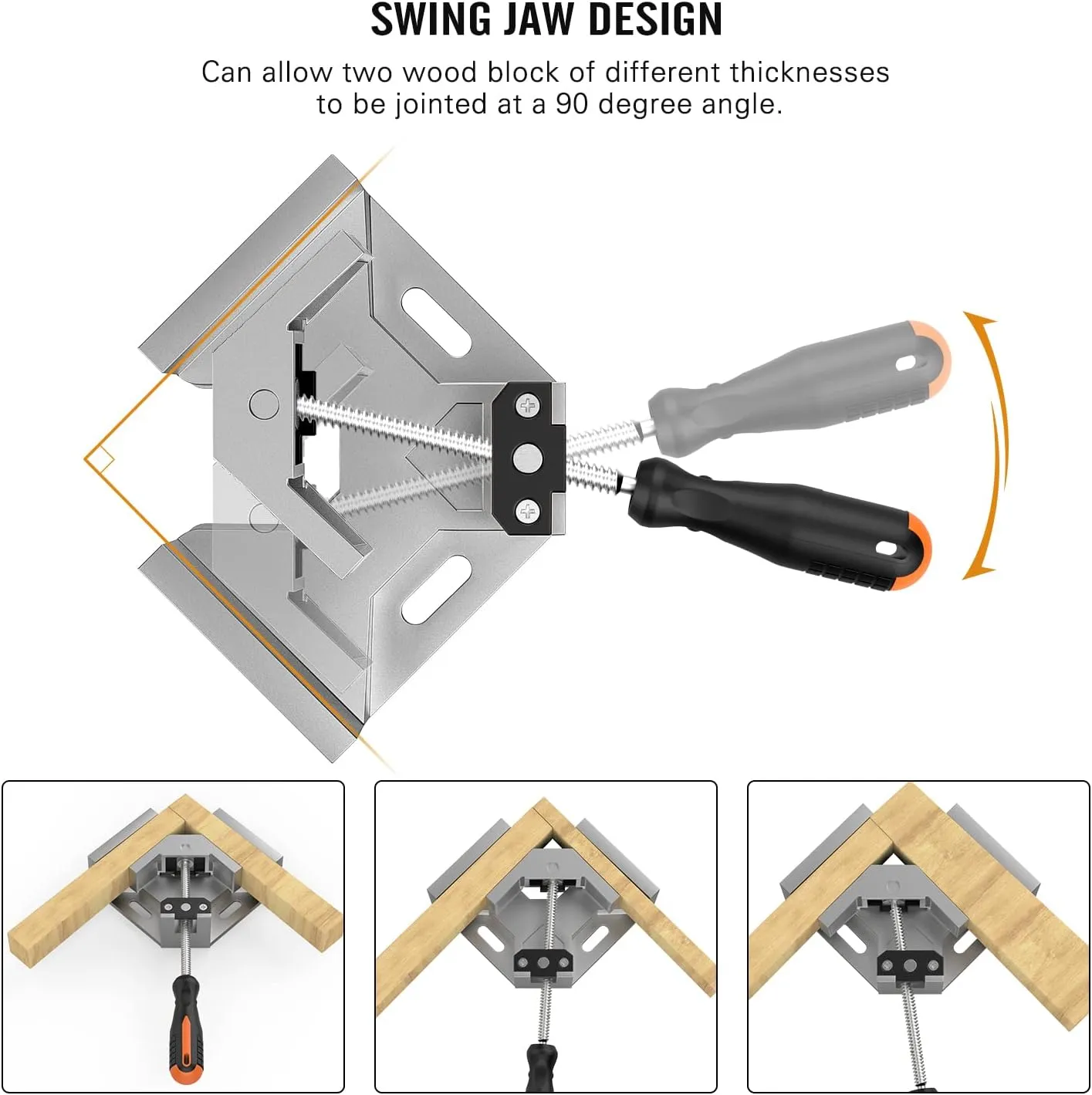 Right Angle Clamp, Housolution [8 PACK] Single Handle 90° Aluminum Alloy Corner Clamp, Clamps for Woodworking Adjustable Swing Jaw, Woodworking Tools Photo Frame Vise Holder