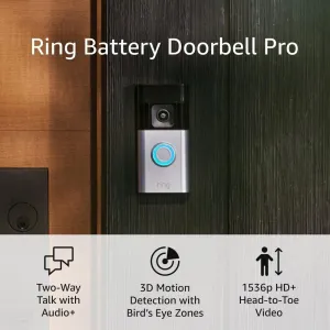 Ring Battery Doorbell Pro (newest model), Two-Way Talk with Audio , 3D Motion Detection, and 1536p HD  Head-to-Toe Video
