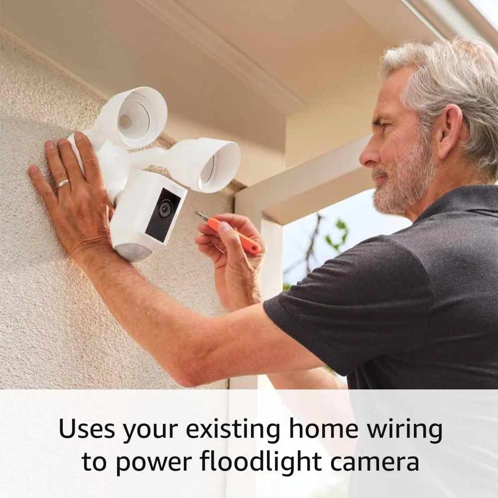 Ring Floodlight Cam Wired Plus with motion-activated 1080p HD video, White (2021 release)