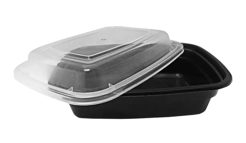 RitePak - 7" x 5" x 1.5", 12 Oz Black Polypropylene Rectangular Combo - RPMR7512BE