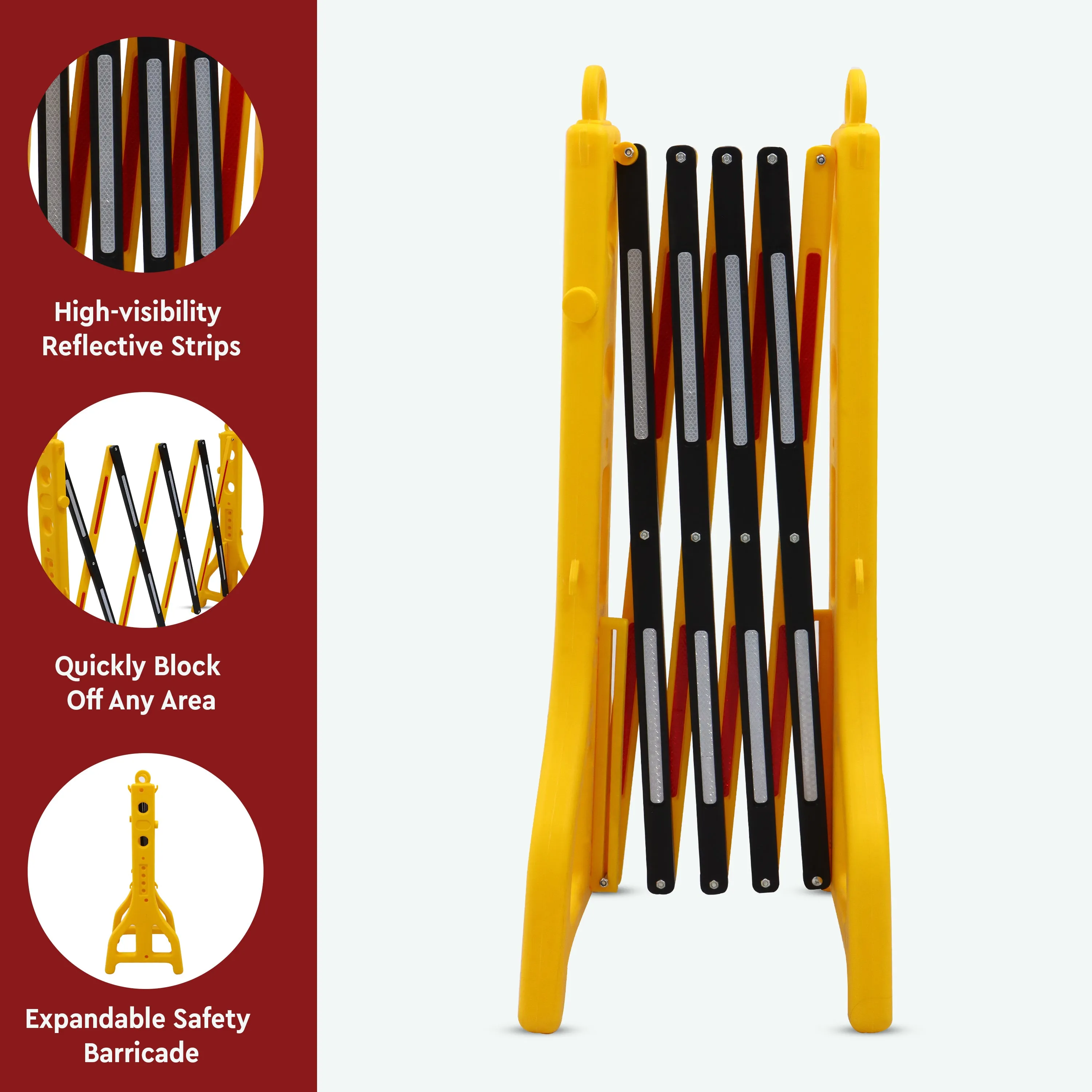 Robustt Yellow & Red Expandable Barricade for Road Safety, 8.3 Feet, Adjustable Road Barricade with Reflective Strips