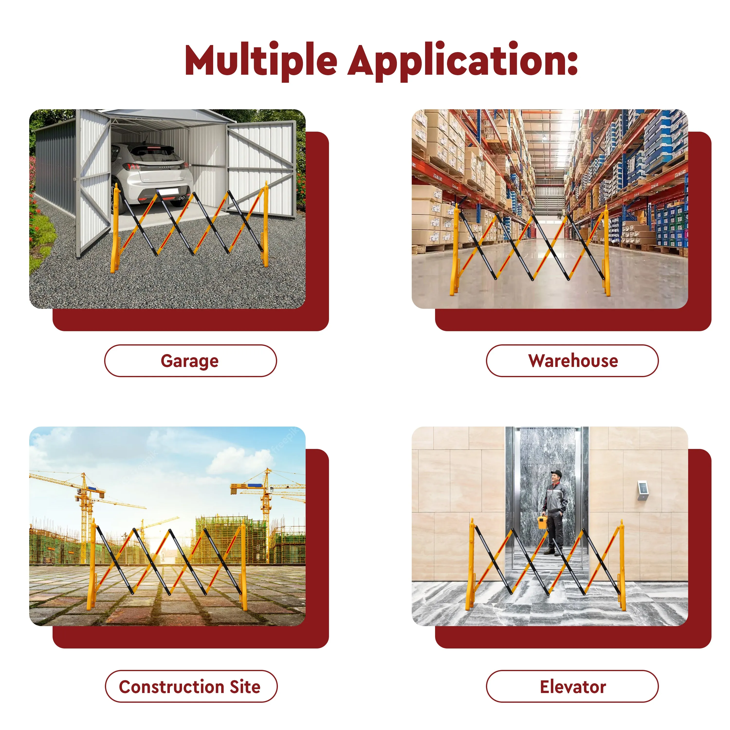 Robustt Yellow & Red Expandable Barricade for Road Safety, 8.3 Feet, Adjustable Road Barricade with Reflective Strips