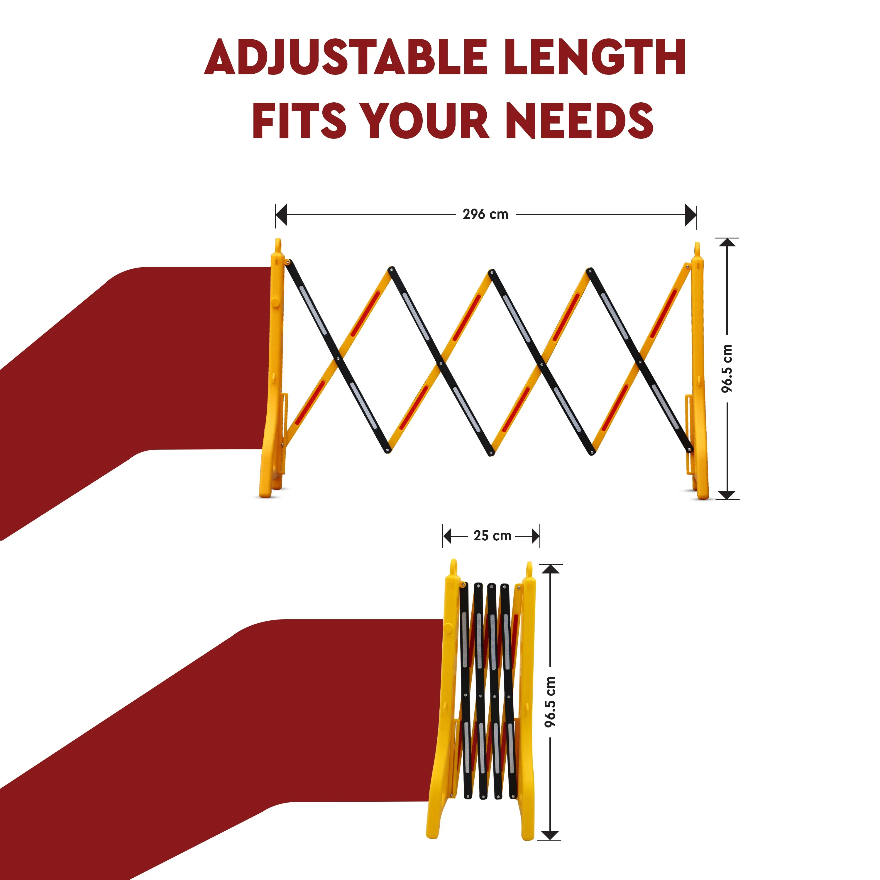 Robustt Yellow & Red Expandable Barricade for Road Safety, 8.3 Feet, Adjustable Road Barricade with Reflective Strips