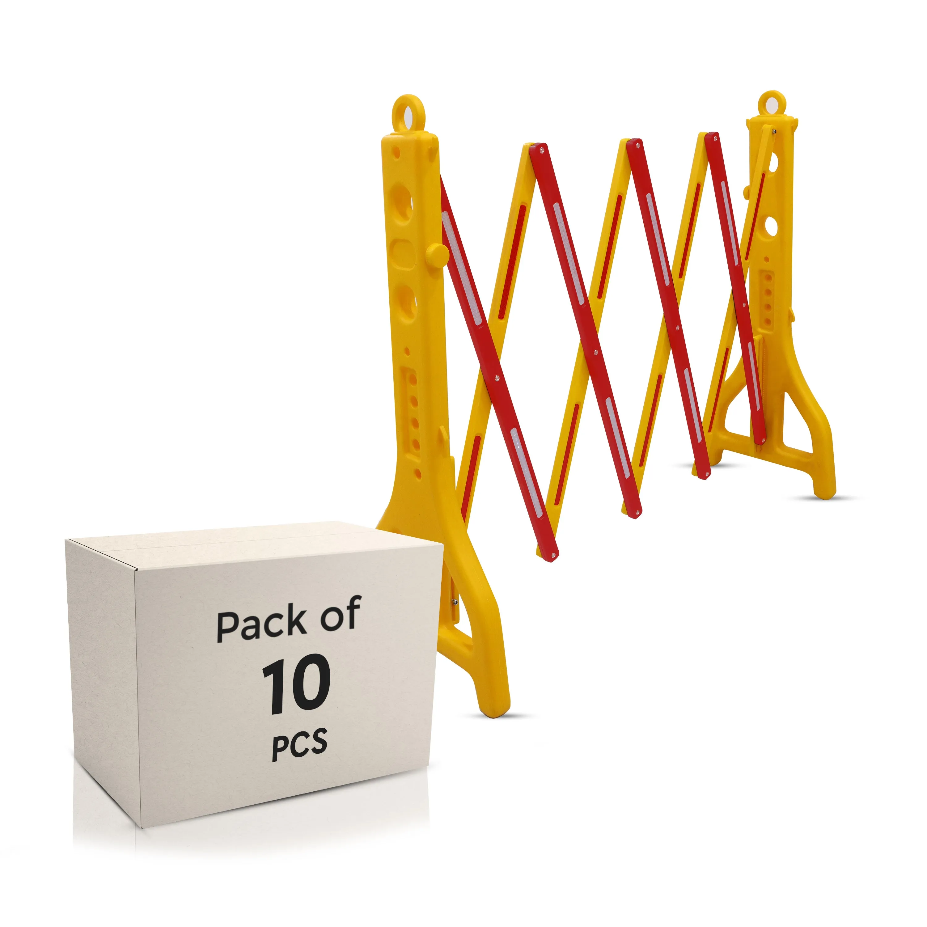 Robustt Yellow & Red Expandable Barricade for Road Safety, 8.3 Feet, Adjustable Road Barricade with Reflective Strips