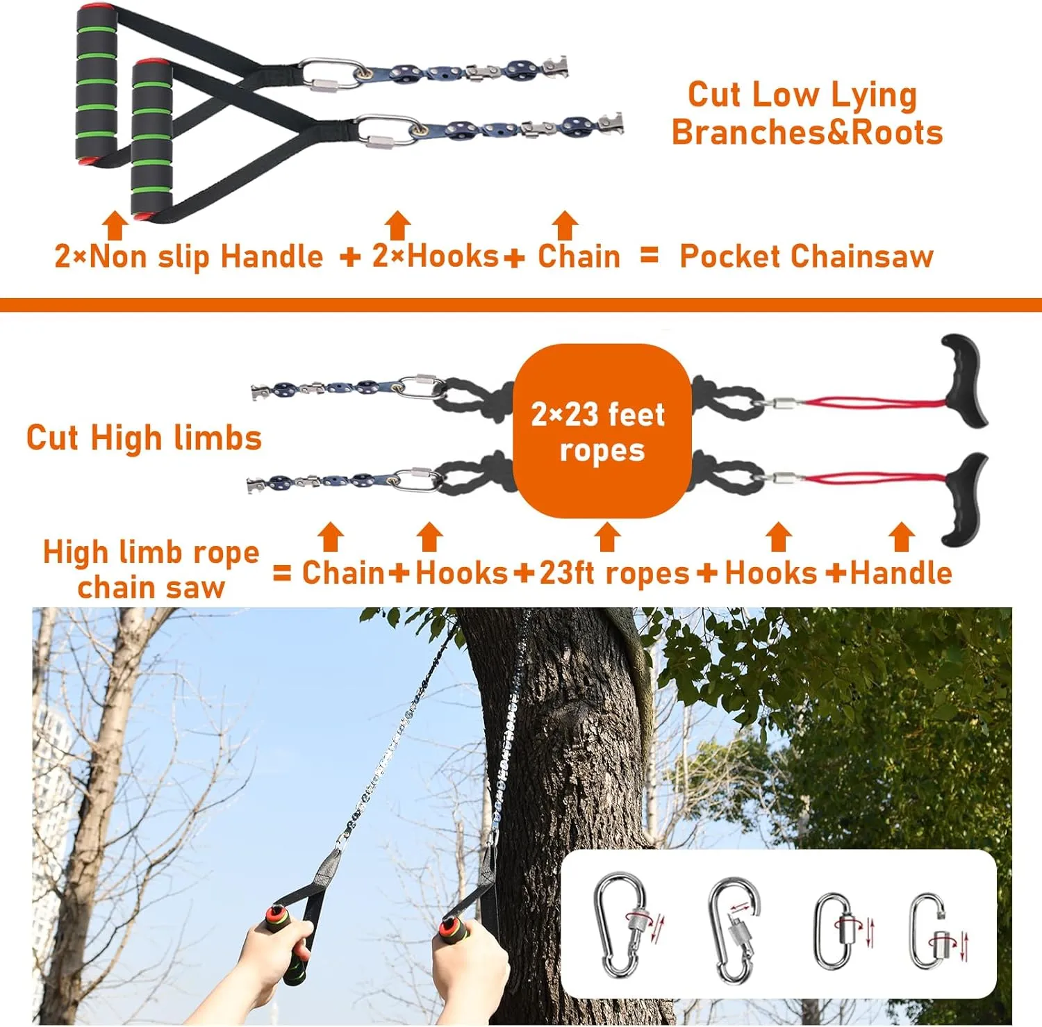 Rope Saw 56 inch High Limb Rope Saws Tree Saw High Limb Both Sides, Pocket chainsaw with 11OZ Throw Weight
