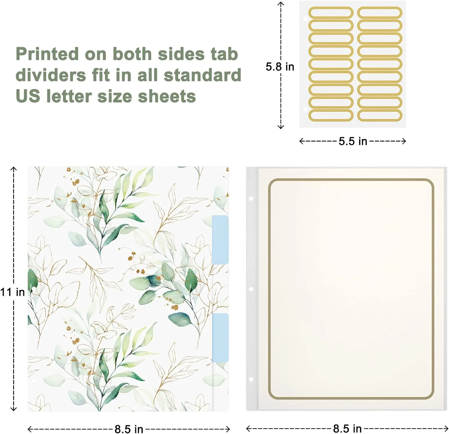 Rouidr 3 Ring Binder with clipboard, 1 inch 8.5 x 11 in Letter Size View Binders Organizer with Dividers Tabs & Clear Sleeves, School Supplies, Office Supplies, Leaves