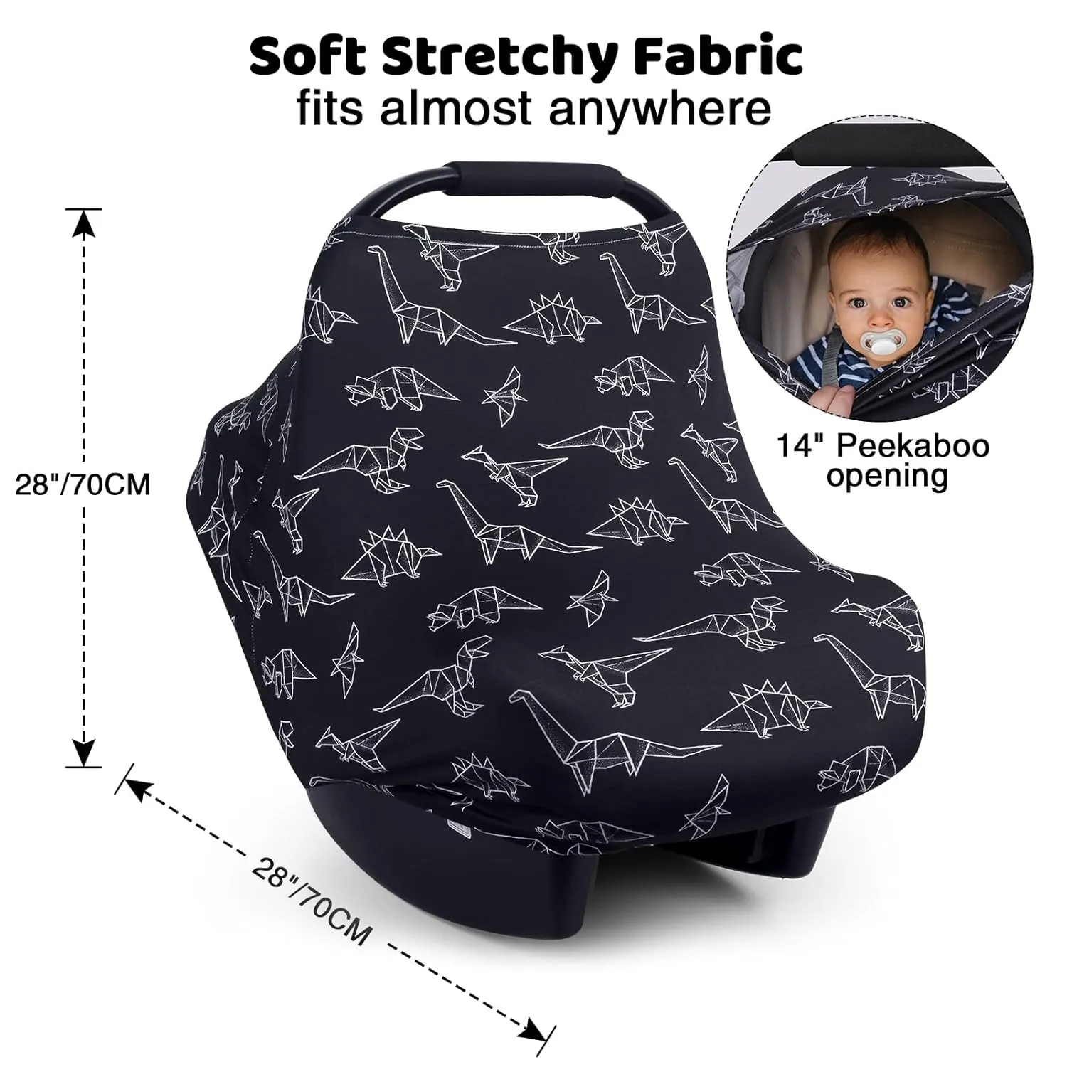 Rquite All-in-1 Car Seat Cover Baby, Carseat Covers for Girl Boy, Stretchy Soft Infant Car Seat Cover, Multi-use Baby Carrier Cover, Car Seat Canopy, Stroller Sun Shade, Nursing Breastfeeding Cover
