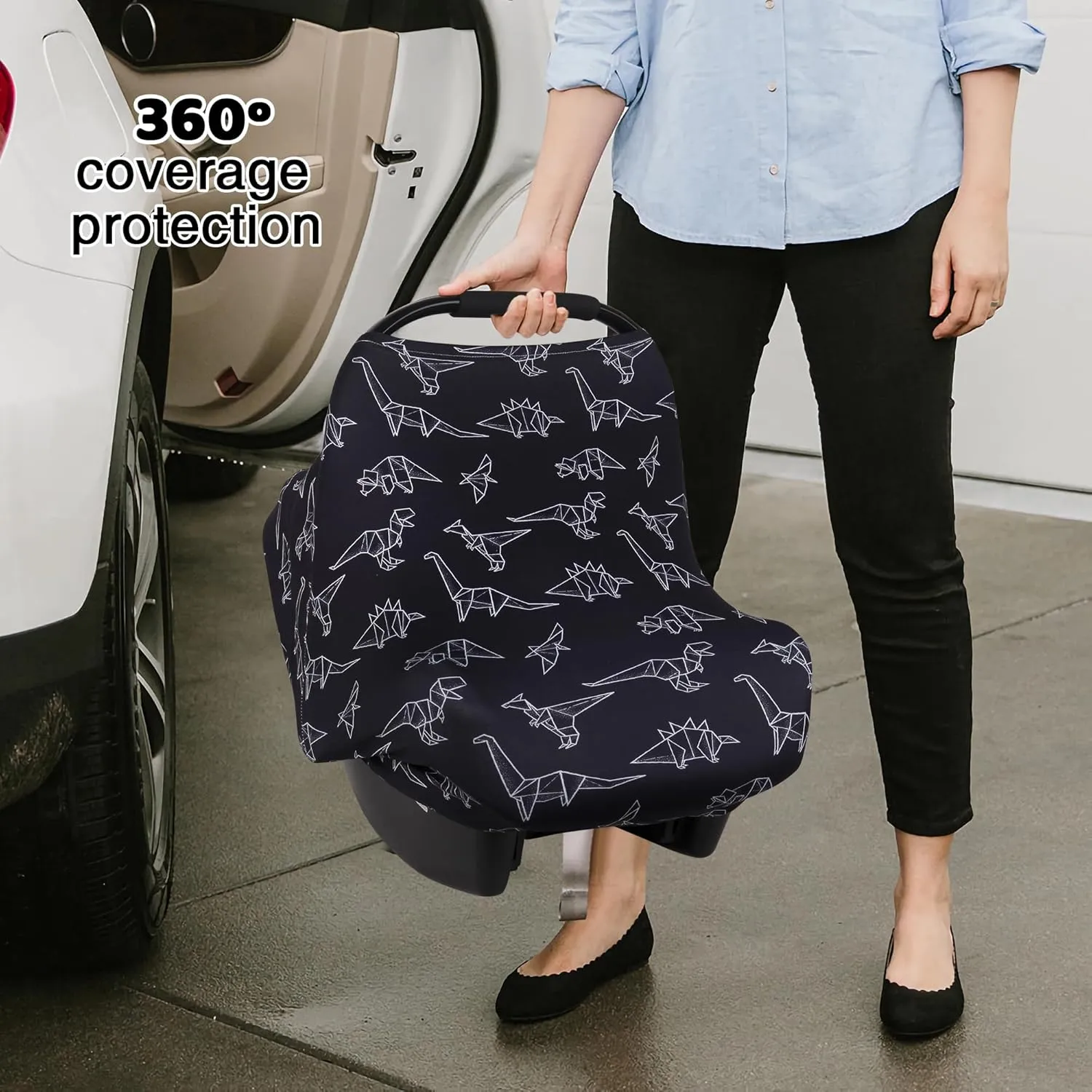 Rquite All-in-1 Car Seat Cover Baby, Carseat Covers for Girl Boy, Stretchy Soft Infant Car Seat Cover, Multi-use Baby Carrier Cover, Car Seat Canopy, Stroller Sun Shade, Nursing Breastfeeding Cover