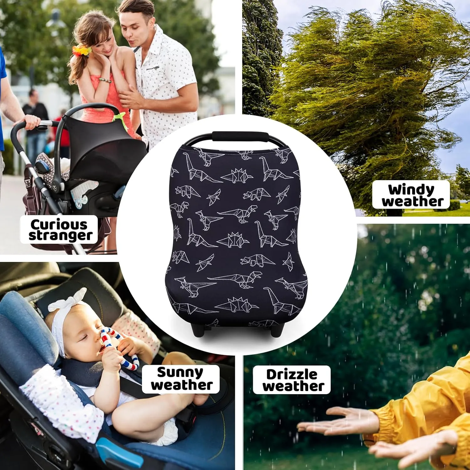 Rquite All-in-1 Car Seat Cover Baby, Carseat Covers for Girl Boy, Stretchy Soft Infant Car Seat Cover, Multi-use Baby Carrier Cover, Car Seat Canopy, Stroller Sun Shade, Nursing Breastfeeding Cover