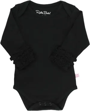 RuffleButts Baby/Toddler Girls Knit Long Sleeve Ruffle Bodysuit with Snaps