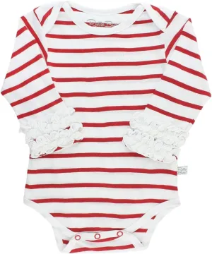 RuffleButts Baby/Toddler Girls Knit Long Sleeve Ruffle Bodysuit with Snaps