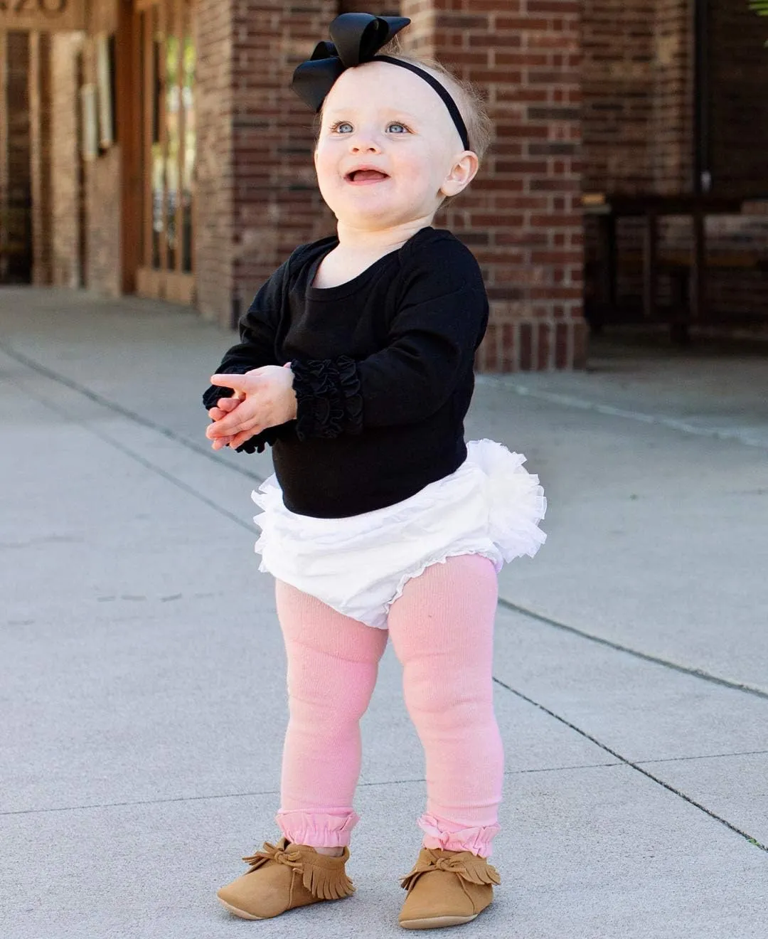 RuffleButts Baby/Toddler Girls Knit Long Sleeve Ruffle Bodysuit with Snaps