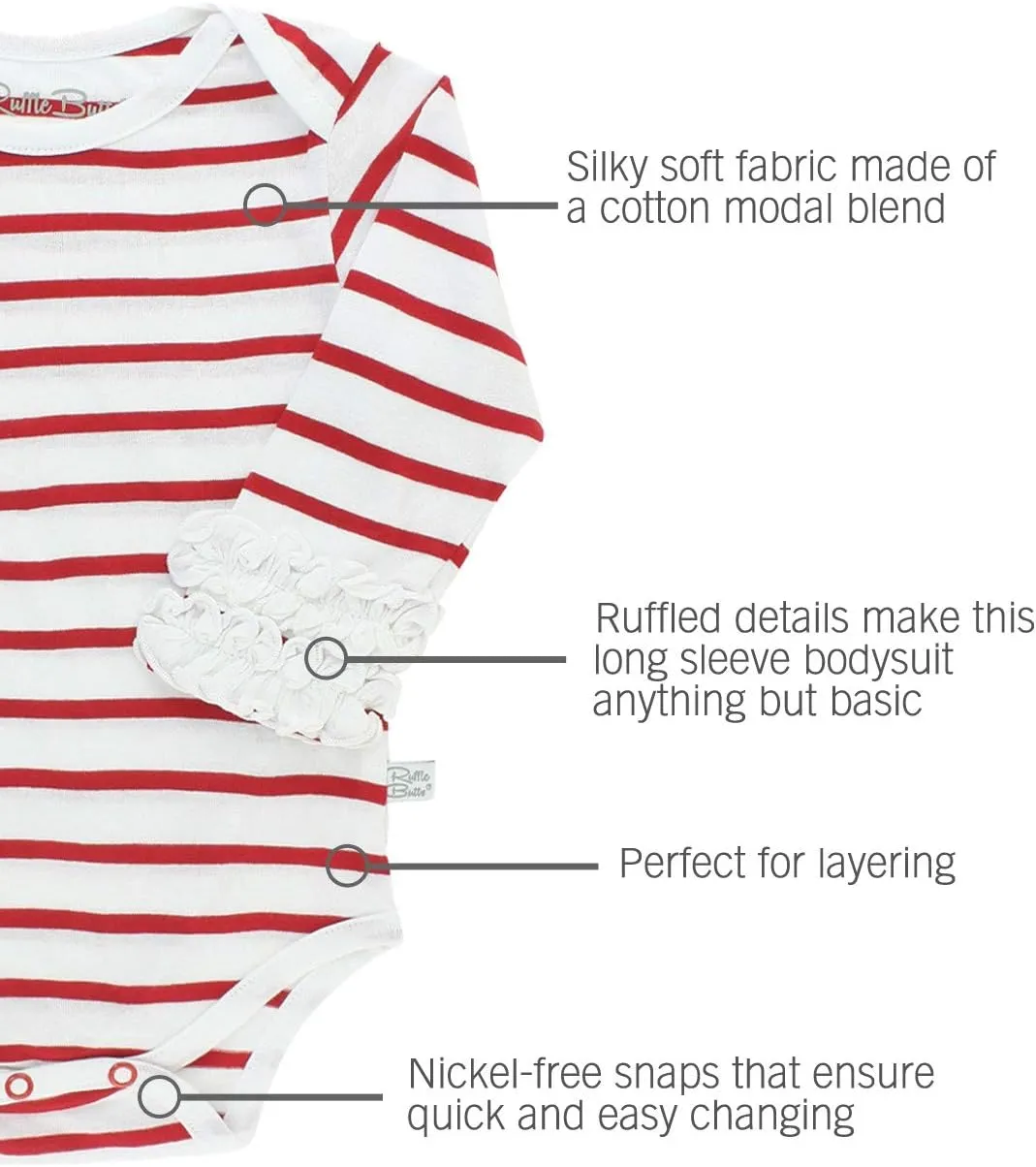 RuffleButts Baby/Toddler Girls Knit Long Sleeve Ruffle Bodysuit with Snaps