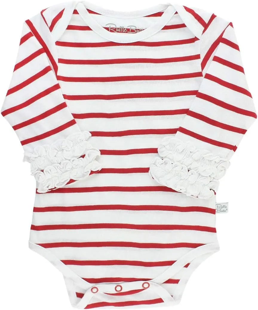 RuffleButts Baby/Toddler Girls Knit Long Sleeve Ruffle Bodysuit with Snaps
