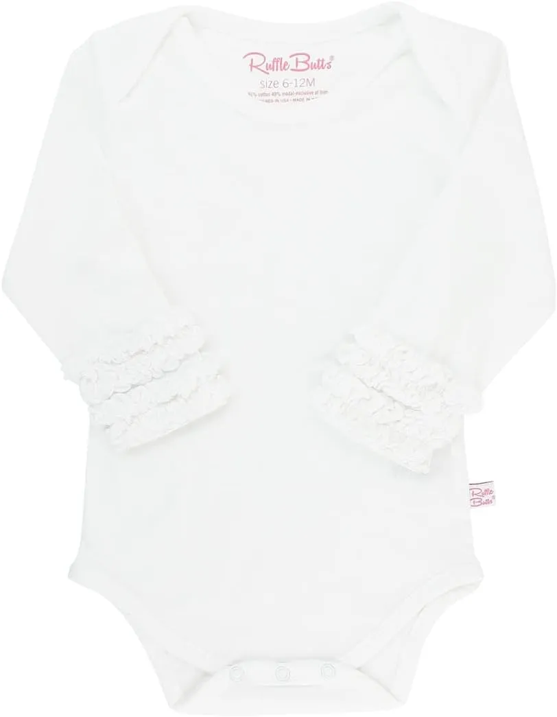 RuffleButts Baby/Toddler Girls Knit Long Sleeve Ruffle Bodysuit with Snaps