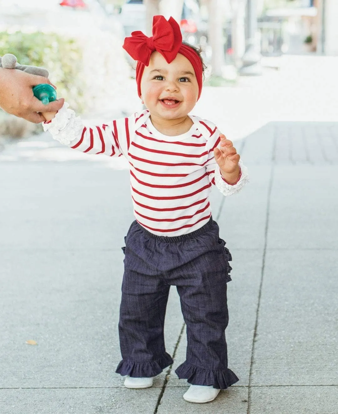 RuffleButts Baby/Toddler Girls Knit Long Sleeve Ruffle Bodysuit with Snaps