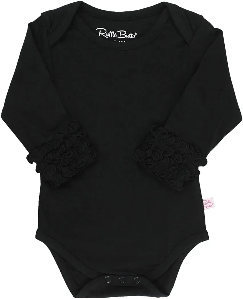 RuffleButts Baby/Toddler Girls Knit Long Sleeve Ruffle Bodysuit with Snaps