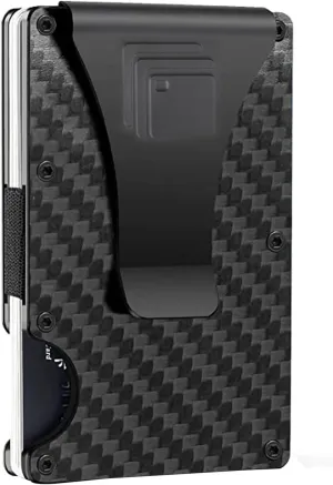 RUMEX Men’s Metal Wallet & Card Holder - RFID Blocking Anti-Theft Slim Wallet for Men - Sleek & Minimalist Metal Design - Men’s Card Organizer & Money Clip - BLACK CARBON FIBER