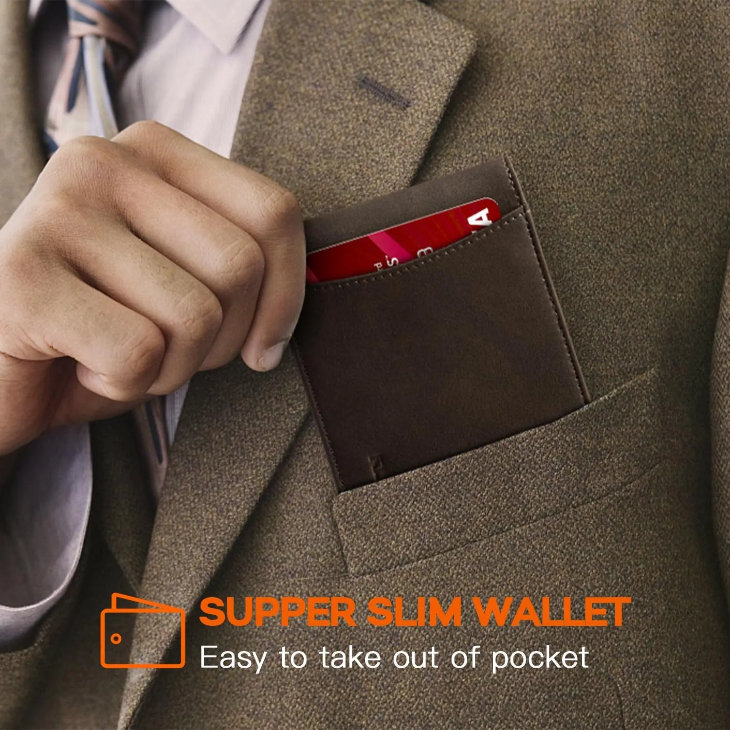 RUNBOX Genuine Leather Slim Wallet for Men RFID Blocking Bifold Minimalist Front Pocket Mens Wallet with Money Clip Thin Gift Box