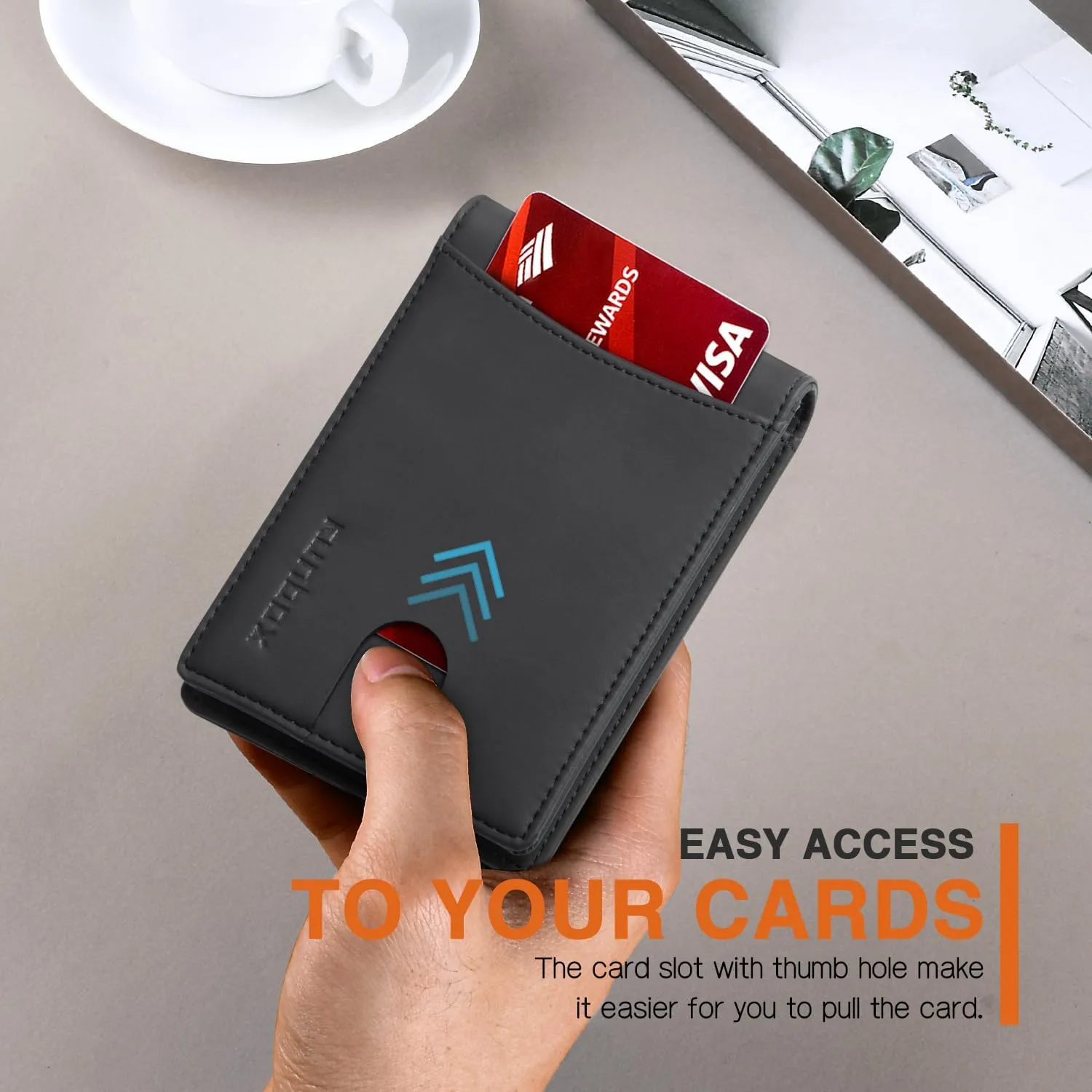 RUNBOX Genuine Leather Slim Wallet for Men RFID Blocking Bifold Minimalist Front Pocket Mens Wallet with Money Clip Thin Gift Box