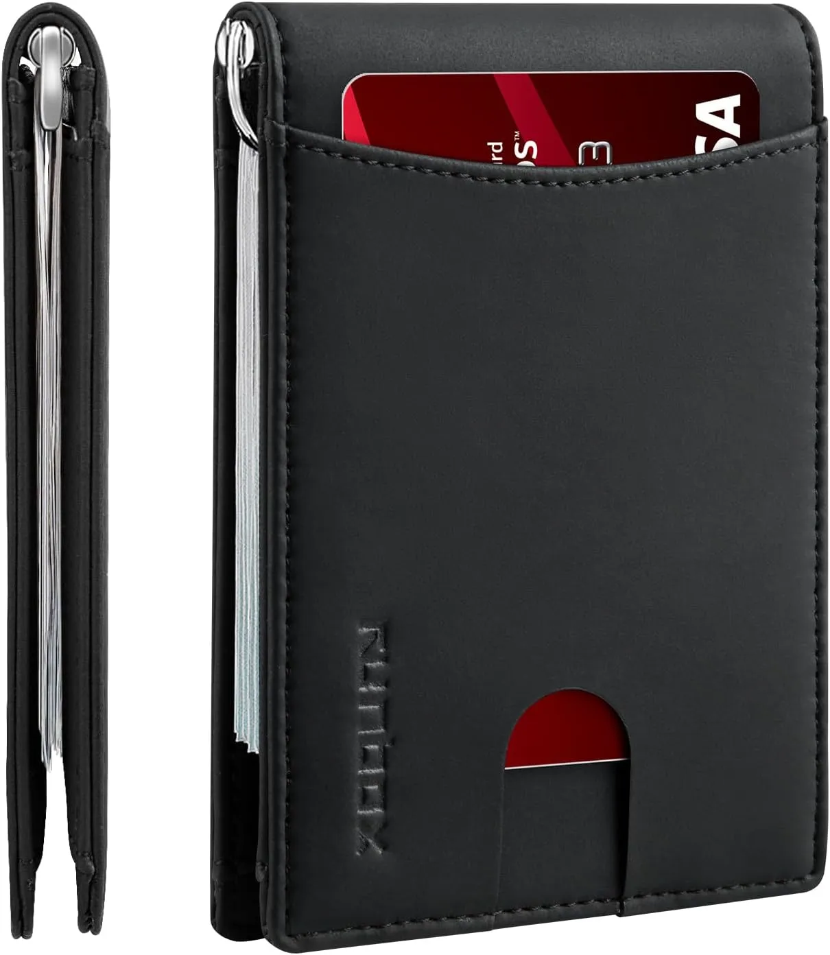 RUNBOX Genuine Leather Slim Wallet for Men RFID Blocking Bifold Minimalist Front Pocket Mens Wallet with Money Clip Thin Gift Box