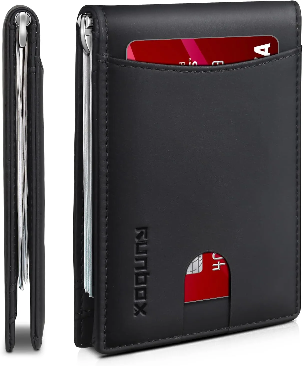 RUNBOX Genuine Leather Slim Wallet for Men RFID Blocking Bifold Minimalist Front Pocket Mens Wallet with Money Clip Thin Gift Box