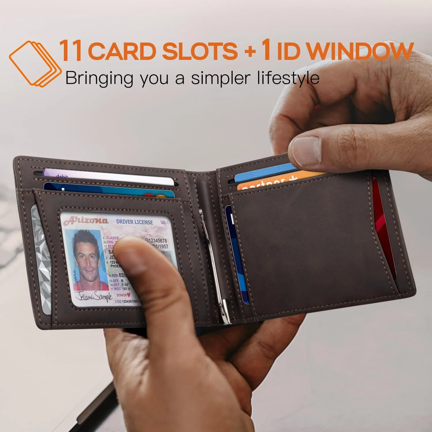 RUNBOX Genuine Leather Slim Wallet for Men RFID Blocking Bifold Minimalist Front Pocket Mens Wallet with Money Clip Thin Gift Box