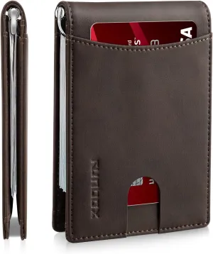 RUNBOX Genuine Leather Slim Wallet for Men RFID Blocking Bifold Minimalist Front Pocket Mens Wallet with Money Clip Thin Gift Box