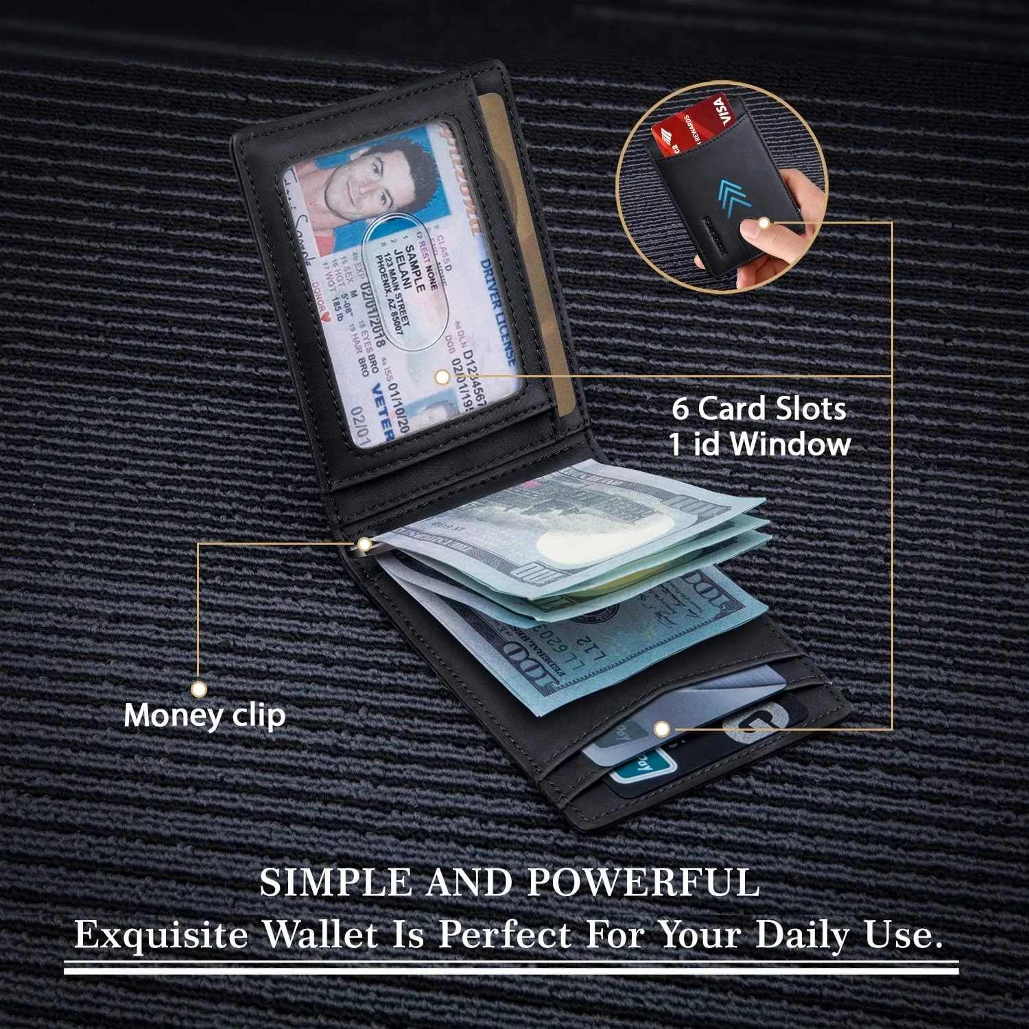 RUNBOX Genuine Leather Slim Wallet for Men RFID Blocking Bifold Minimalist Front Pocket Mens Wallet with Money Clip Thin Gift Box