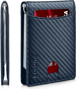 RUNBOX Genuine Leather Slim Wallet for Men RFID Blocking Bifold Minimalist Front Pocket Mens Wallet with Money Clip Thin Gift Box