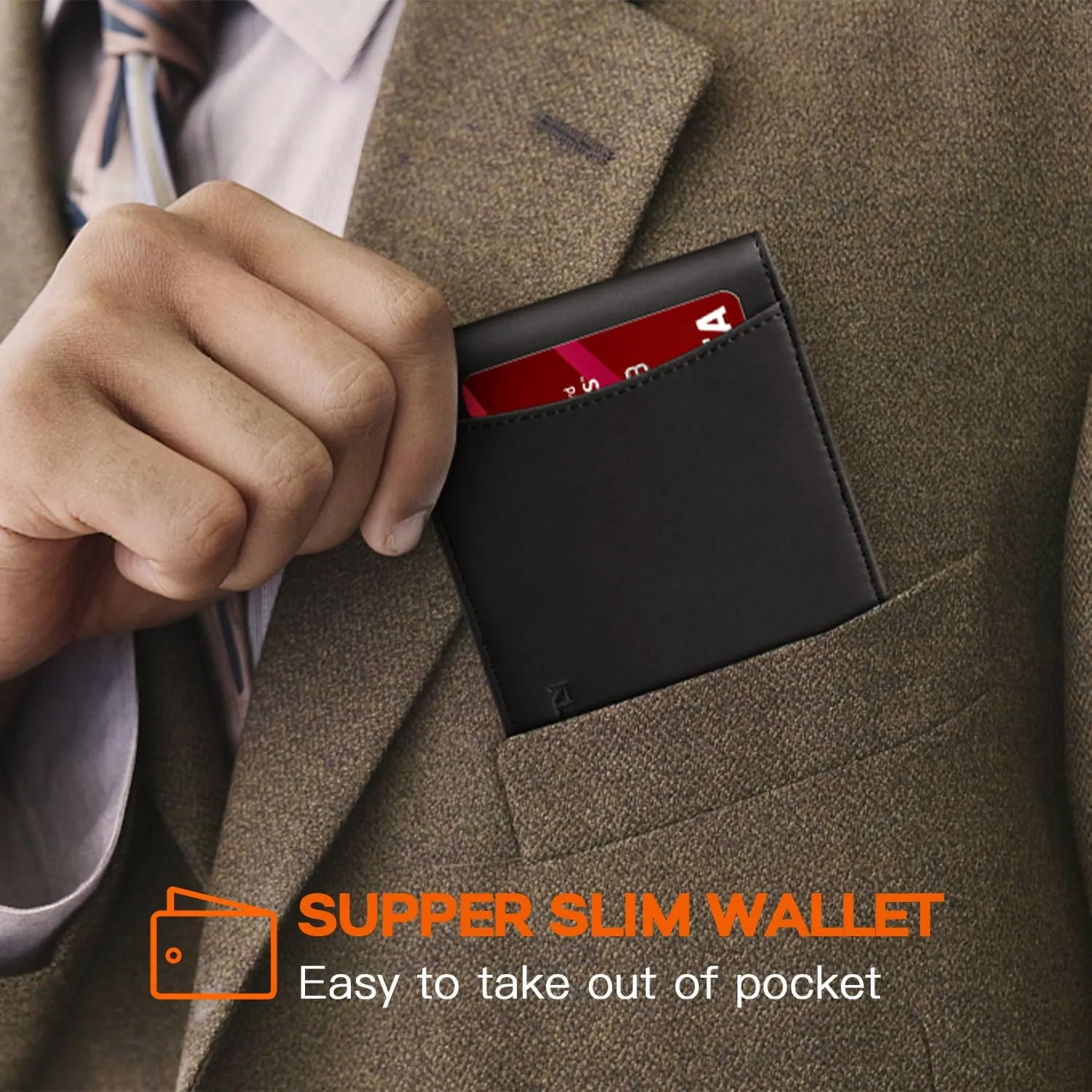 RUNBOX Genuine Leather Slim Wallet for Men RFID Blocking Bifold Minimalist Front Pocket Mens Wallet with Money Clip Thin Gift Box