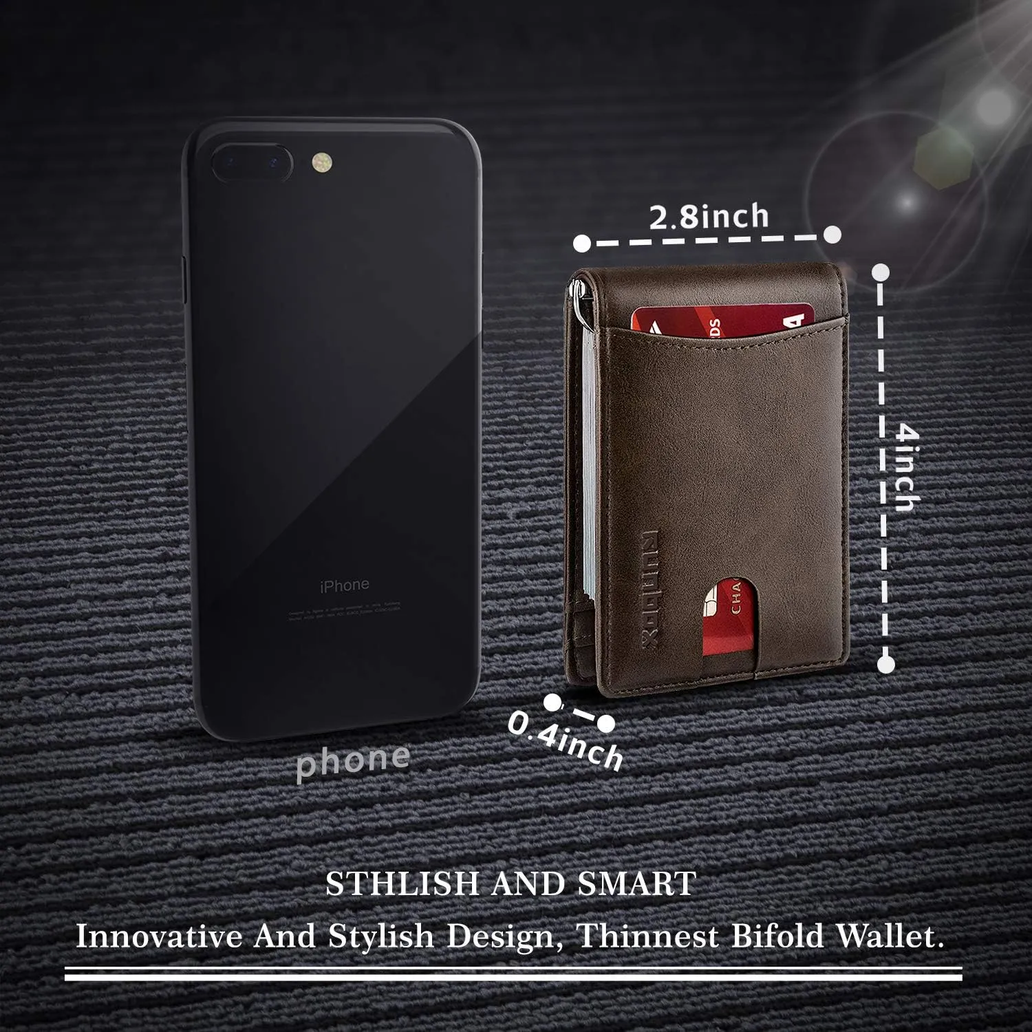 RUNBOX RFID Blocking Genuine Leather Slim Wallet for Men Bifold Minimalist Front Pocket Mens Wallet with Money Clip Thin Gift Box