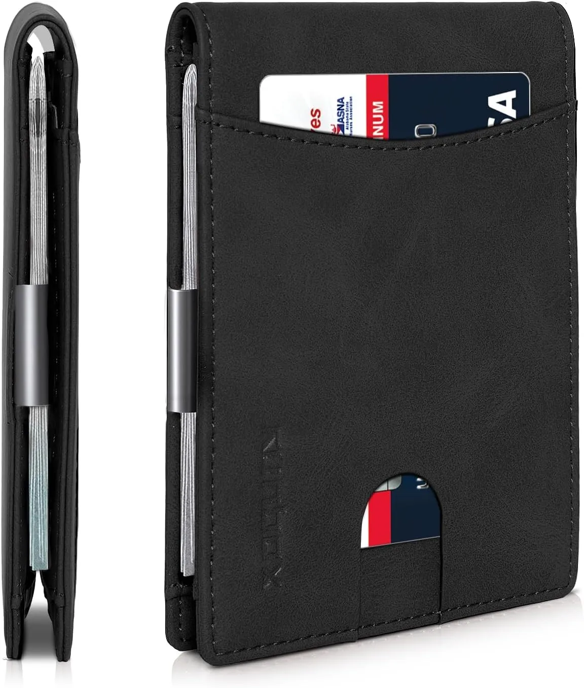 RUNBOX Slim Money Clip Wallets for Men RFID Blocking 11 Card Holder Minimalist Small Leather Bifold Men's Front Pocket Wallet Gift Box