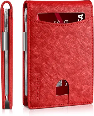RUNBOX Slim Money Clip Wallets for Men RFID Blocking 11 Card Holder Minimalist Small Leather Bifold Men's Front Pocket Wallet Gift Box