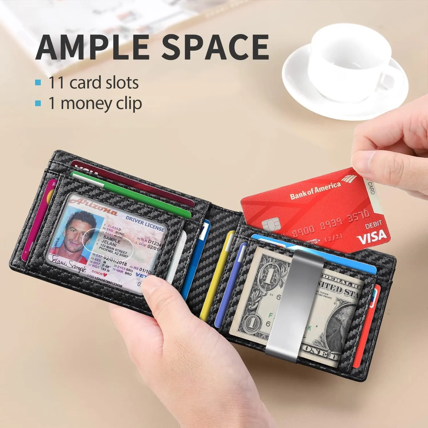 RUNBOX Slim Money Clip Wallets for Men RFID Blocking 11 Card Holder Minimalist Small Leather Bifold Men's Front Pocket Wallet Gift Box