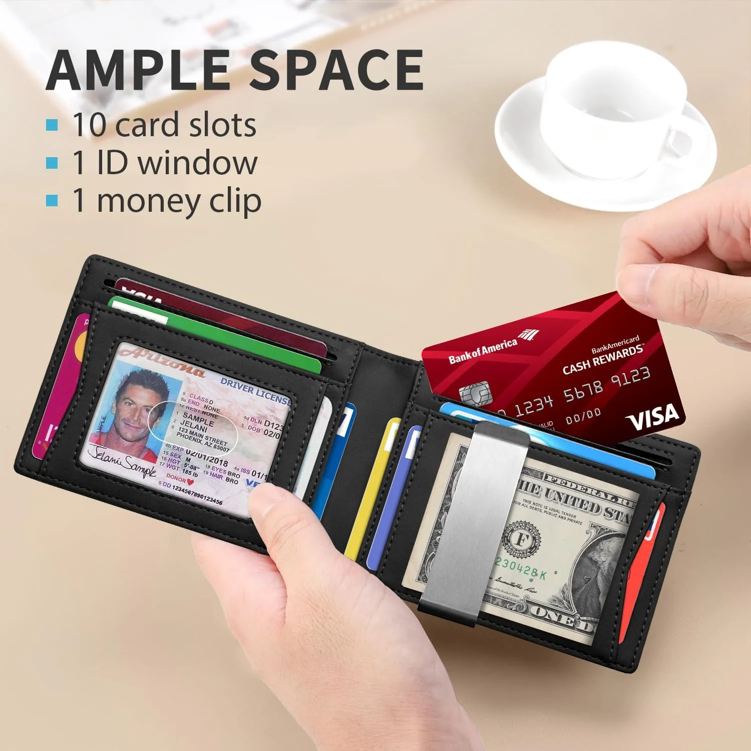 RUNBOX Slim Money Clip Wallets for Men RFID Blocking 11 Card Holder Minimalist Small Leather Bifold Men's Front Pocket Wallet Gift Box