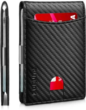 RUNBOX Slim Money Clip Wallets for Men RFID Blocking 11 Card Holder Minimalist Small Leather Bifold Men's Front Pocket Wallet Gift Box