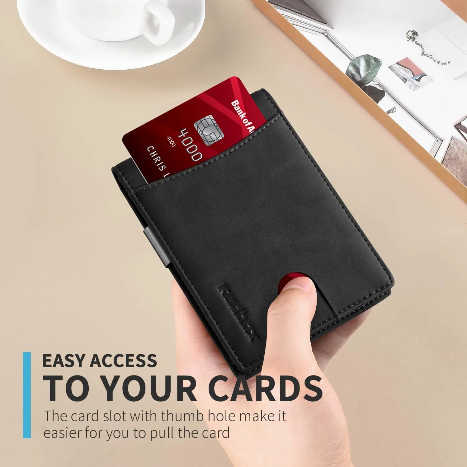 RUNBOX Slim Money Clip Wallets for Men RFID Blocking 11 Card Holder Minimalist Small Leather Bifold Men's Front Pocket Wallet Gift Box