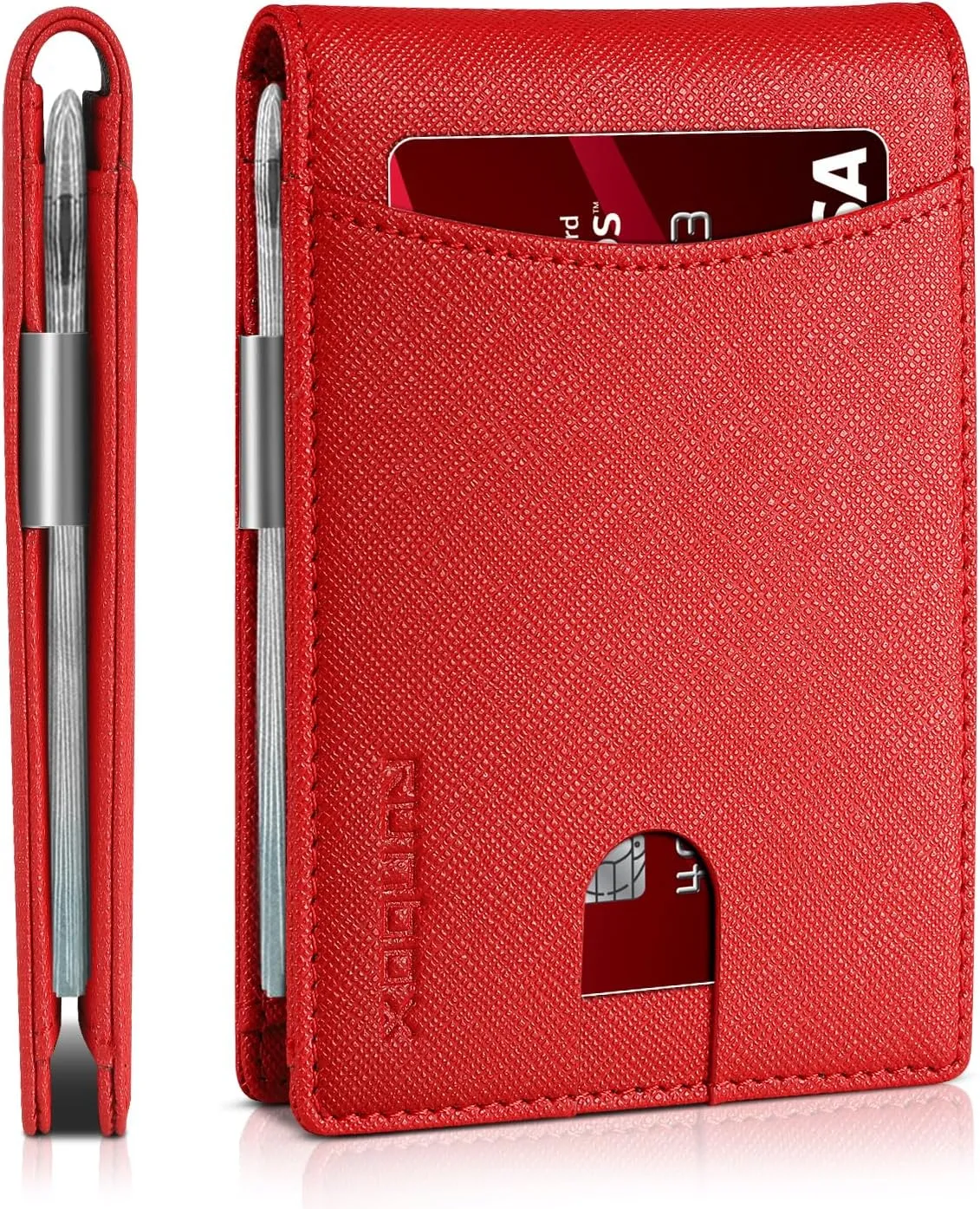 RUNBOX Slim Money Clip Wallets for Men RFID Blocking 11 Card Holder Minimalist Small Leather Bifold Men's Front Pocket Wallet Gift Box