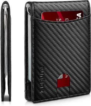 RUNBOX Slim Wallet for Men Genuine Leather RFID Blocking Bifold Minimalist Front Pocket Mens Wallet with Money Clip Thin Gift Box
