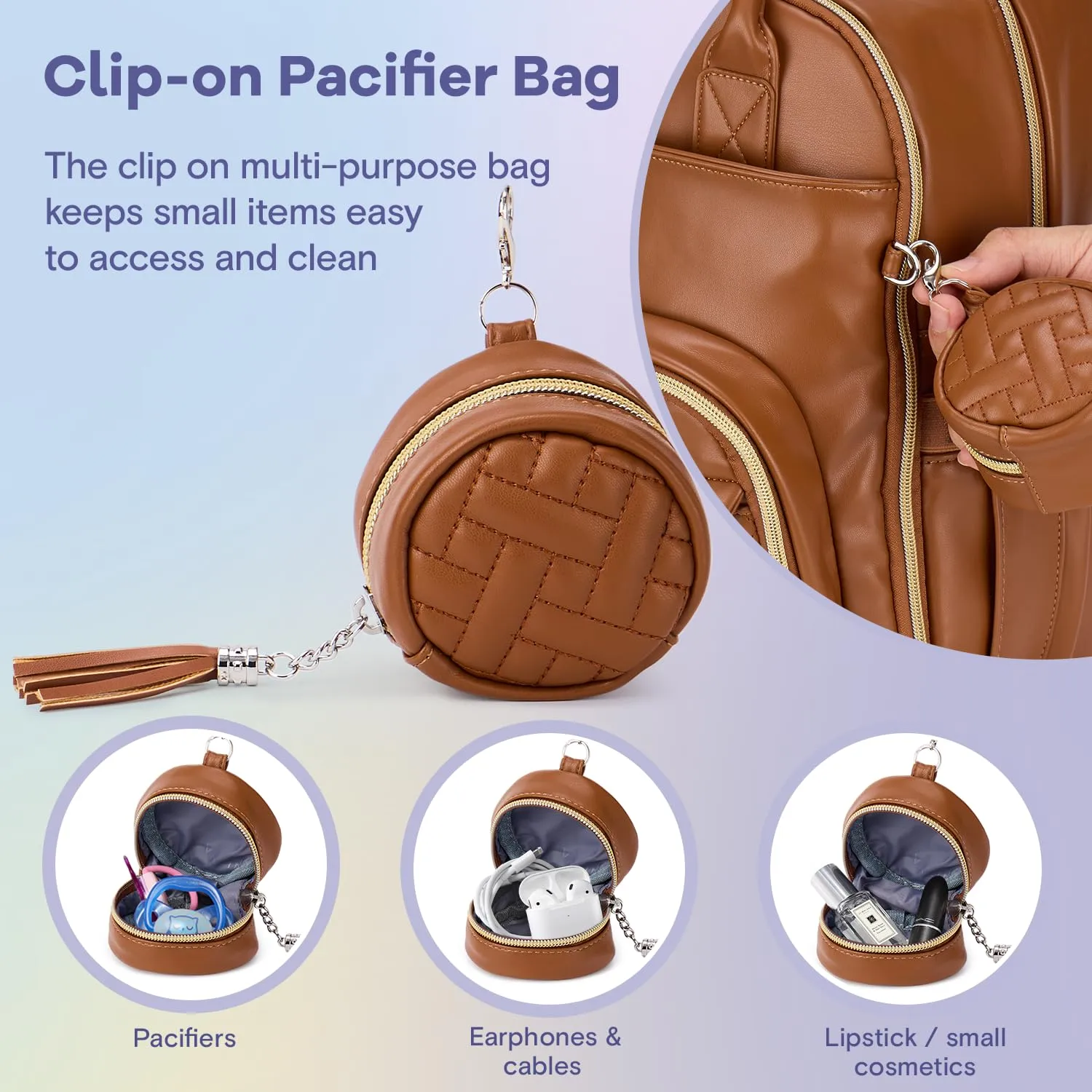 RUVALINO Diaper Bag Backpack, Multifunction Travel Pack Maternity Baby Changing Bags, Large Capacity, Waterproof, Brown